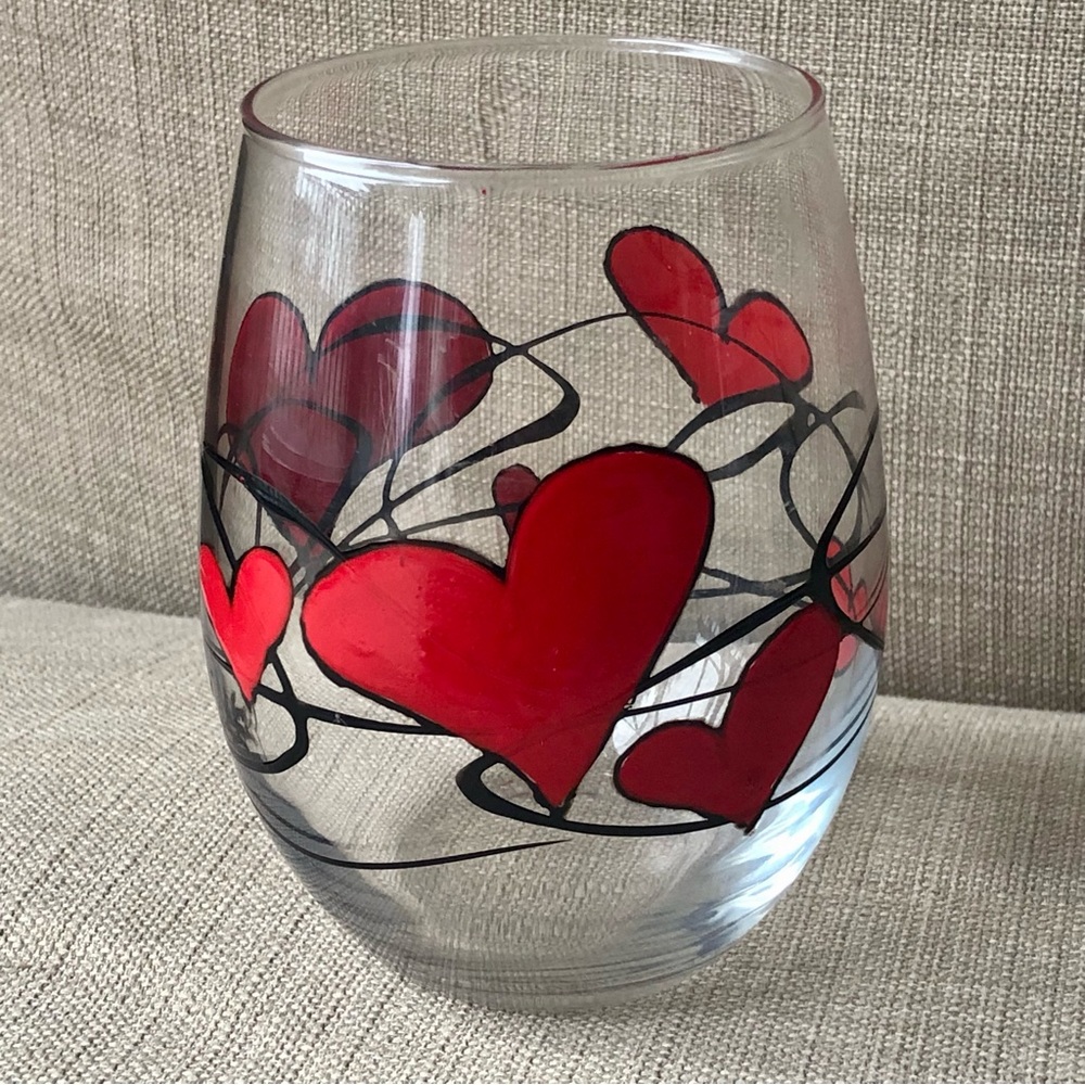 Hand Painted Glass. Hearts. Amanda Lee